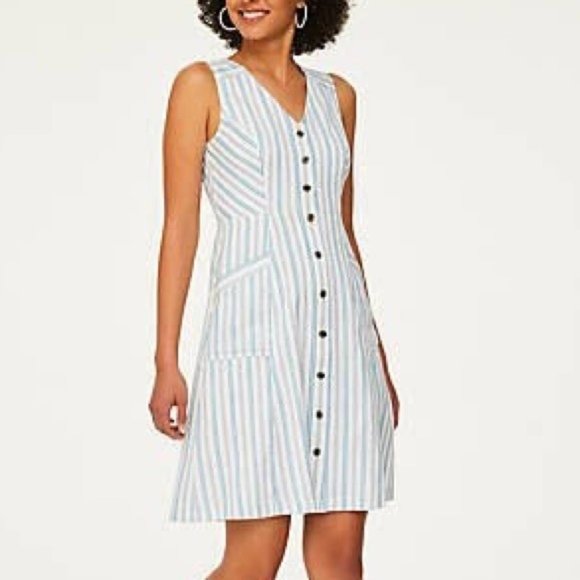 LOFT Dresses & Skirts - Loft Striped Button Front Knee Length Dress